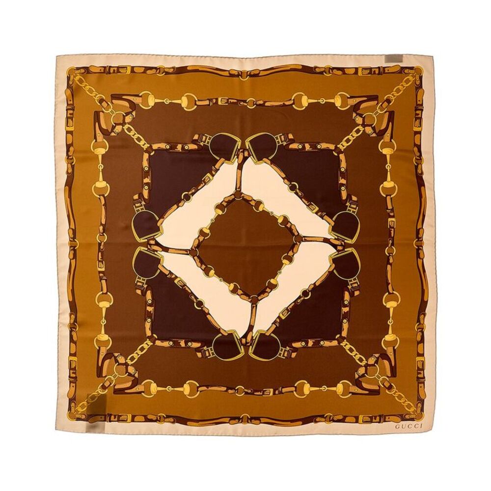 Gucci Logo Silk Scarf, Brown